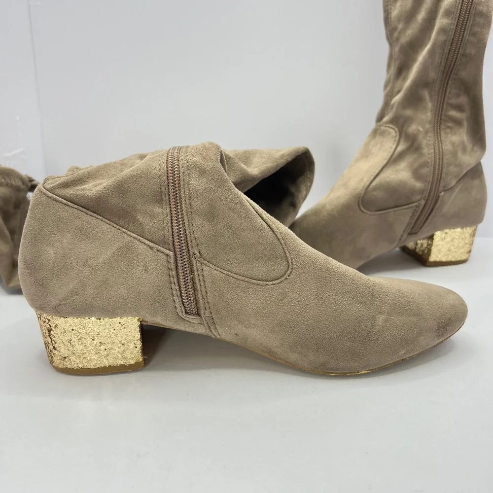 Catherine Malandrino Taupe Over the Knee Boots Women‎ Size 9 Gold Glitter Glitzy